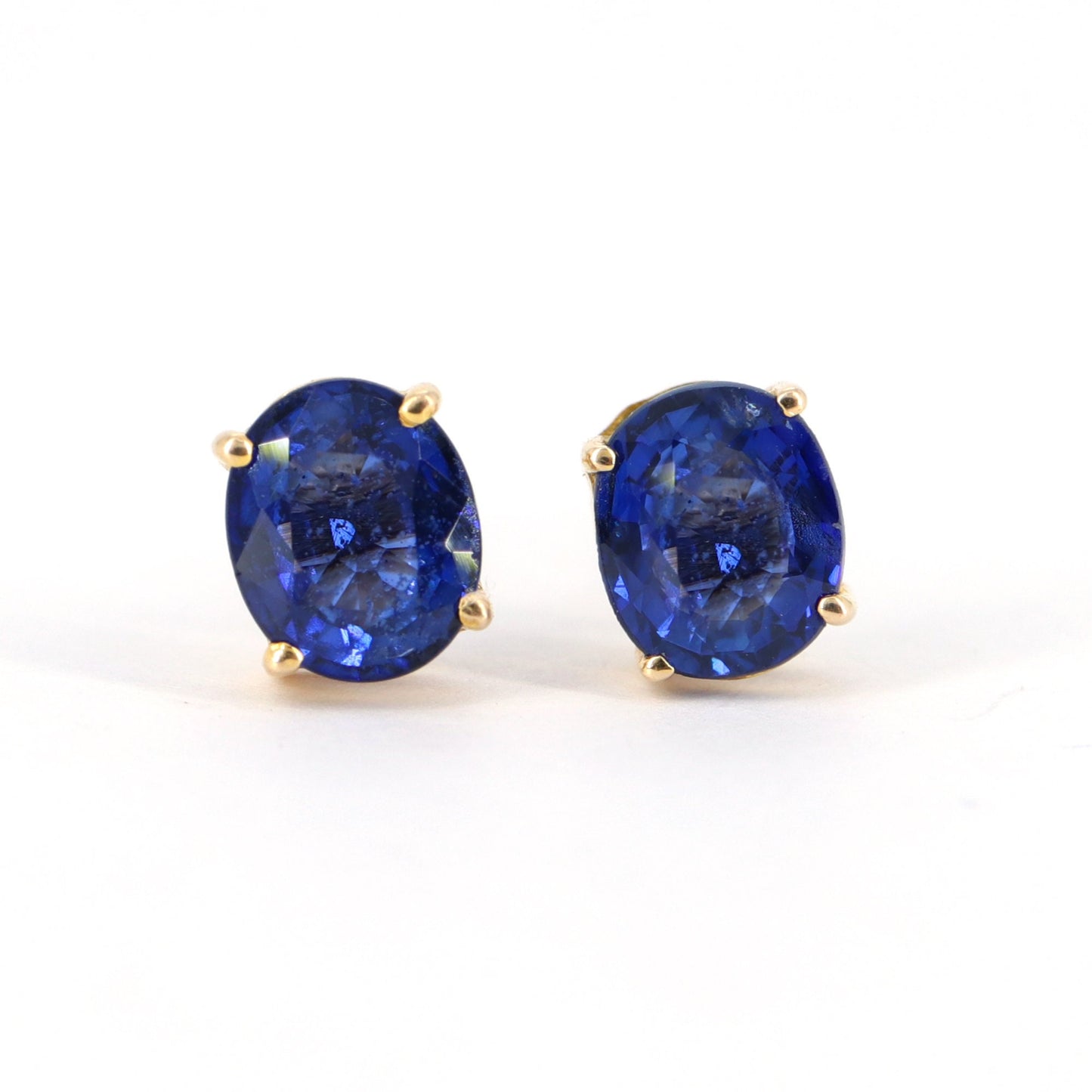 6Mm Tiny Oval Studs Daily Wear Studs Blue Sapphire Yellow Sapphire Earring 14K Gold