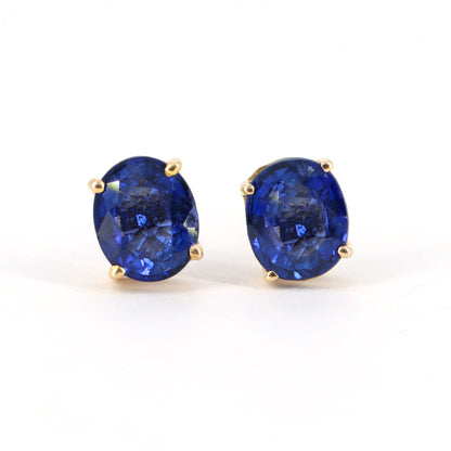 6Mm Tiny Oval Studs Daily Wear Studs Blue Sapphire Yellow Sapphire Earring 14K Gold