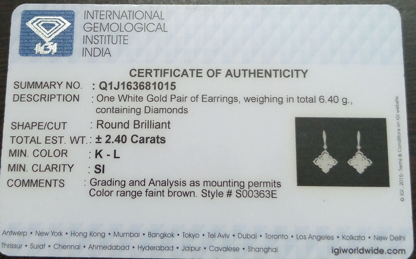 Genuine White Wedding Earring 18K Gold