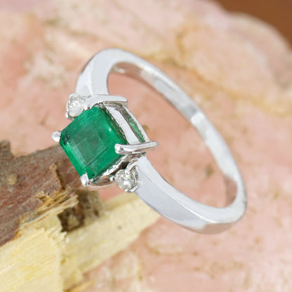 Green Emerald Ring Silver
