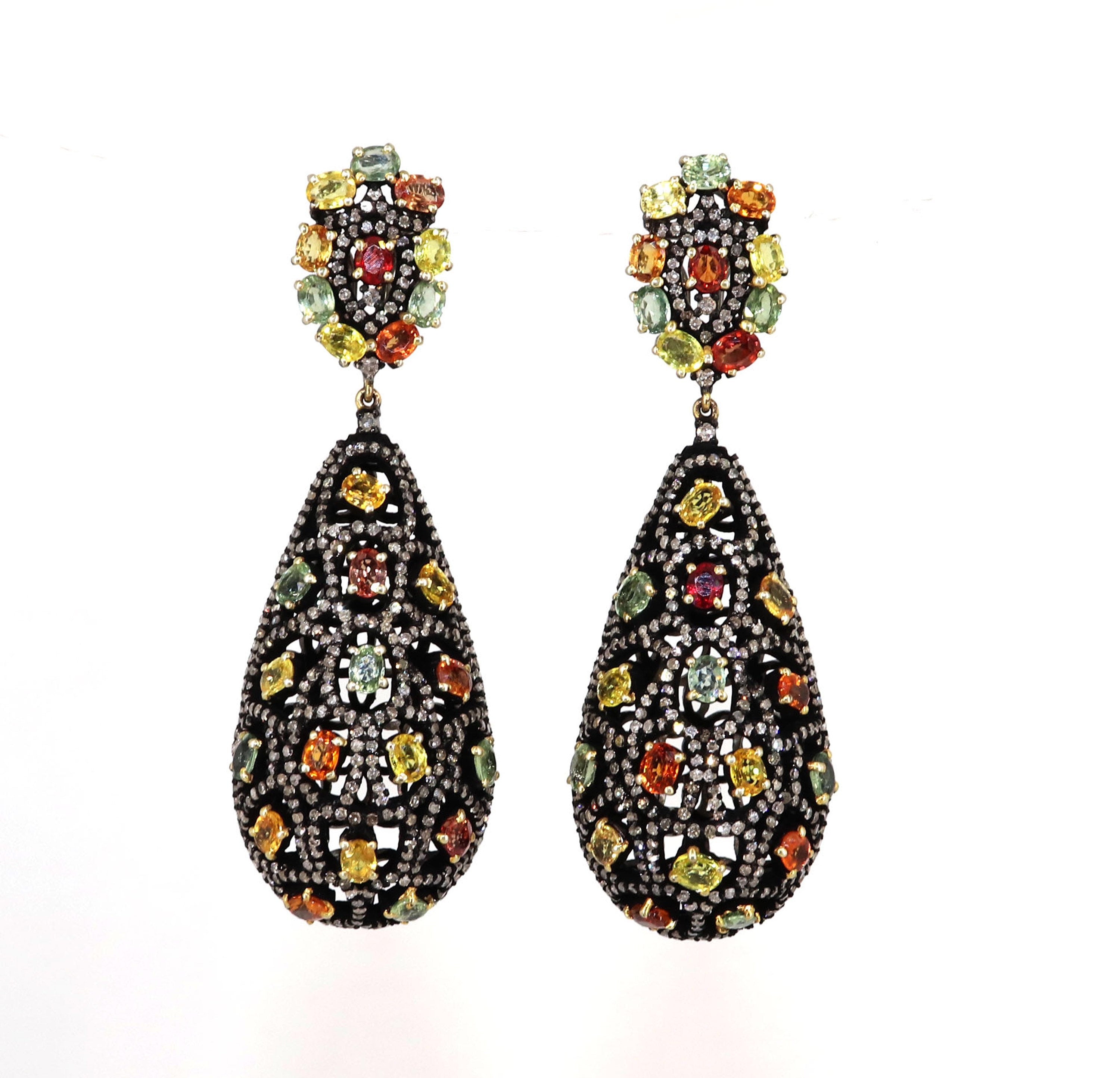 Multi Sapphire & Pave Earring Gold