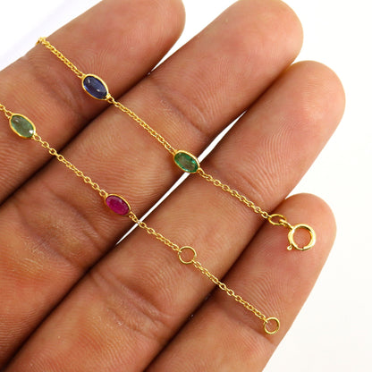 Tiny Multi Gemstone Bracelet 18K Gold