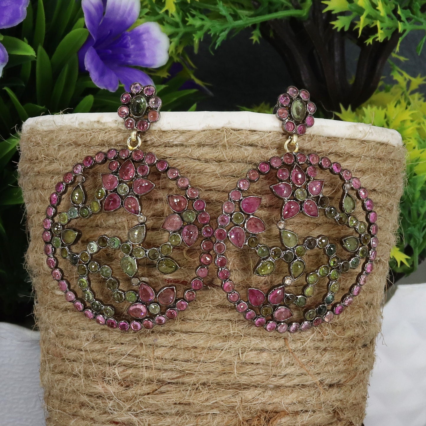 Pink & Green Tourmaline Earring