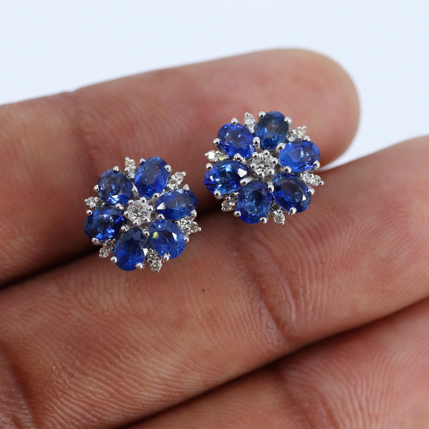 White Studded Blue Sapphire Earring 18K Gold