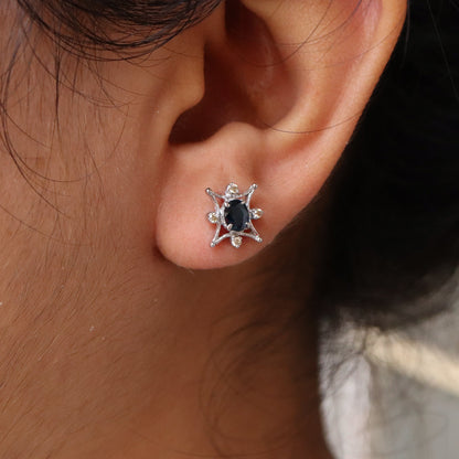 Studs & Blue Sapphire Studs Valentine Oval Cut Stone Handmade Jewellery Dainty Earring Silver