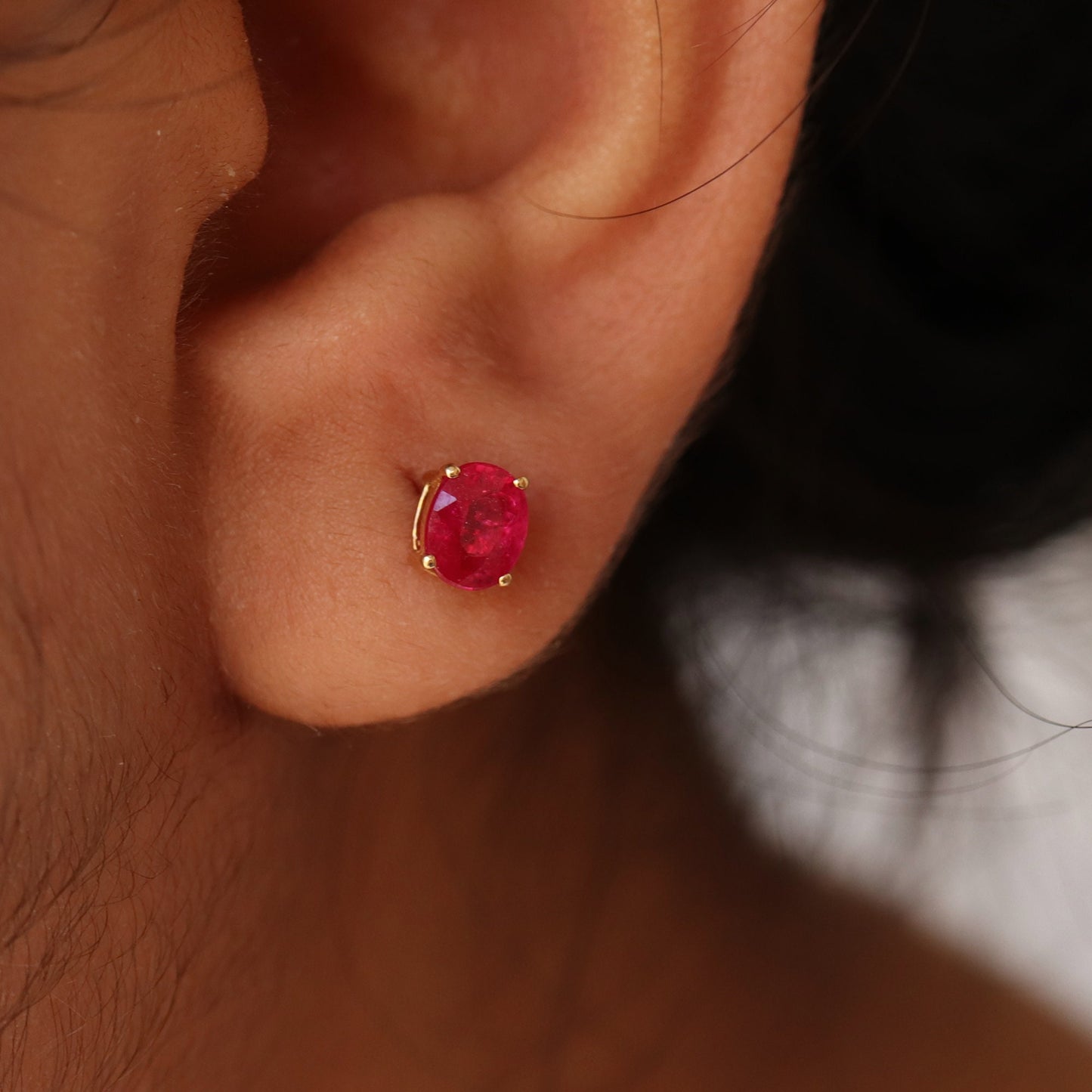 1.26 Ruby Studs Yellow/White Dainty Ruby Studs 6X5Mm Genuine Ruby Tiny Ruby Push Back Studs 18K Gold