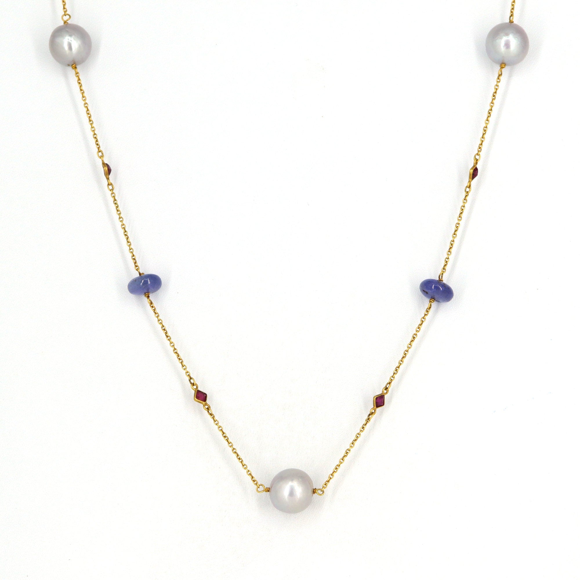 Vintage Yellow 30" Double String Pearl Curb Chain Necklace 18K Gold