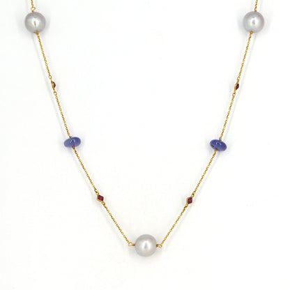Vintage Yellow 30" Double String Pearl Curb Chain Necklace 18K Gold