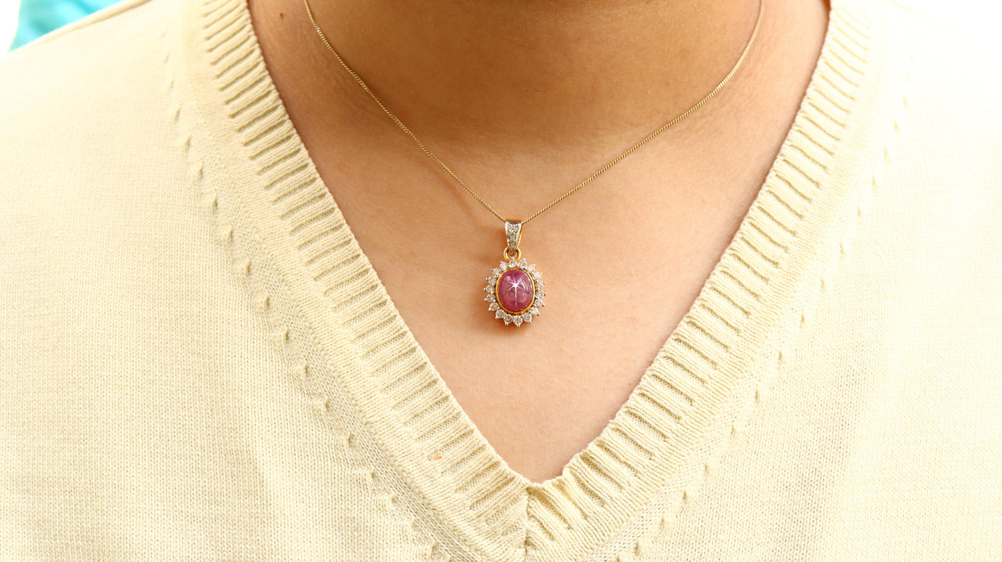 Antique Star Ruby Necklace 14K Gold