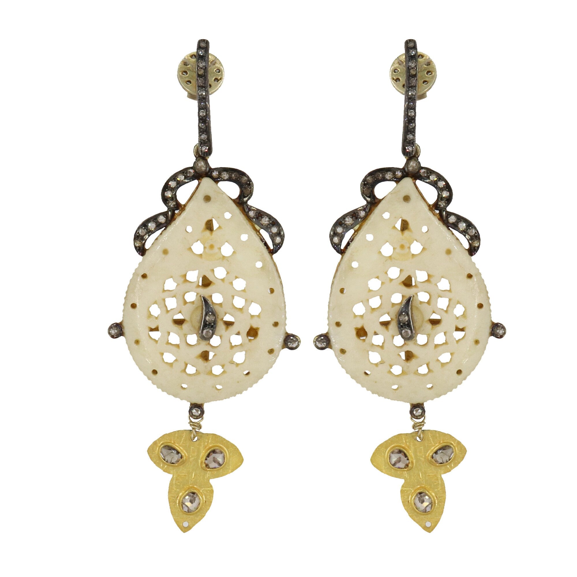 Uneven Rose Cut Dangle Earring Gold