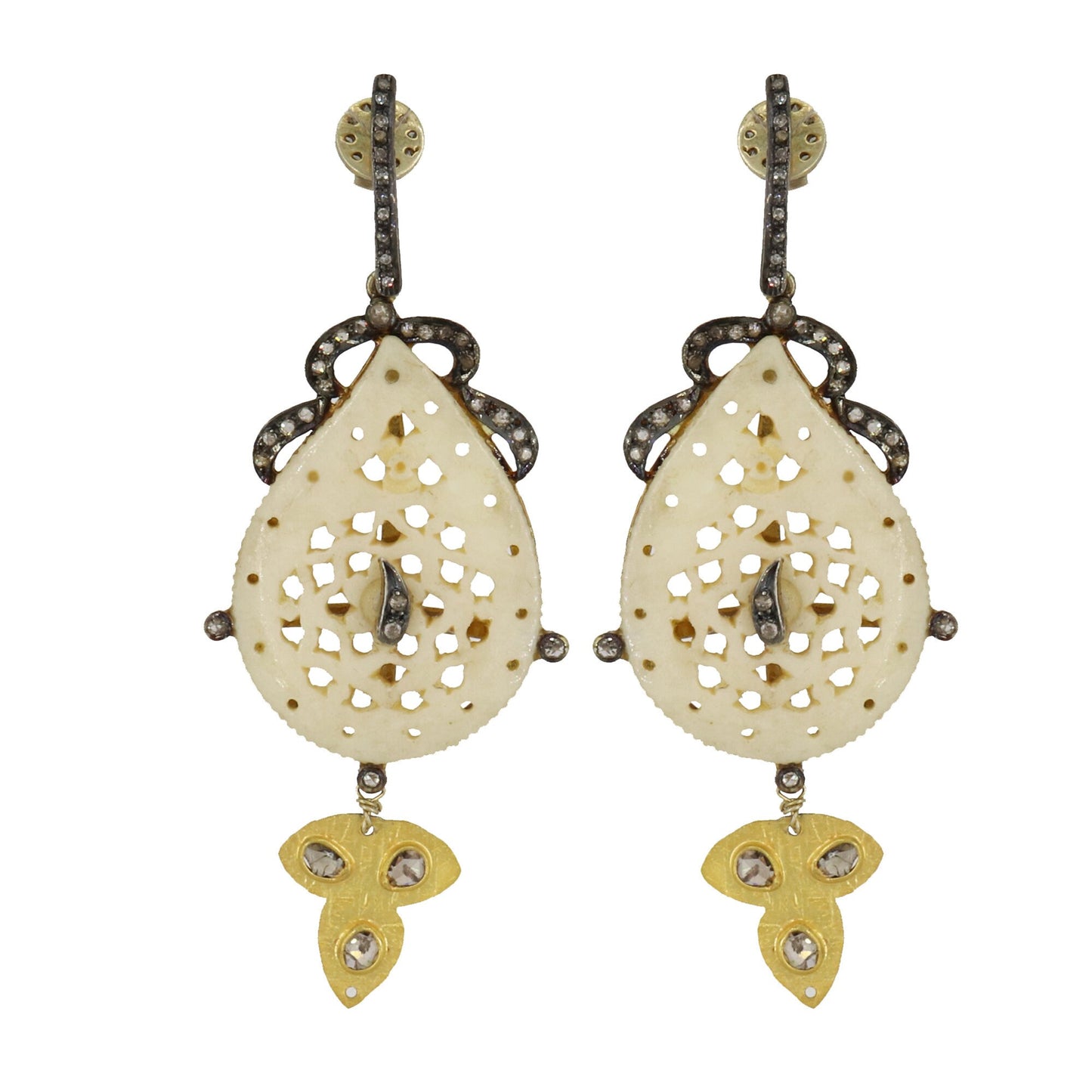 Uneven Rose Cut Dangle Earring Gold