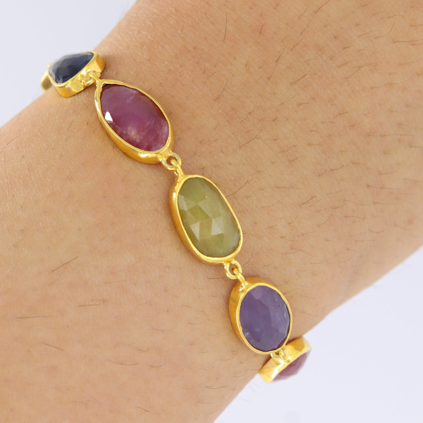 Multi Color Sapphire Gemstone Bracelet Gold