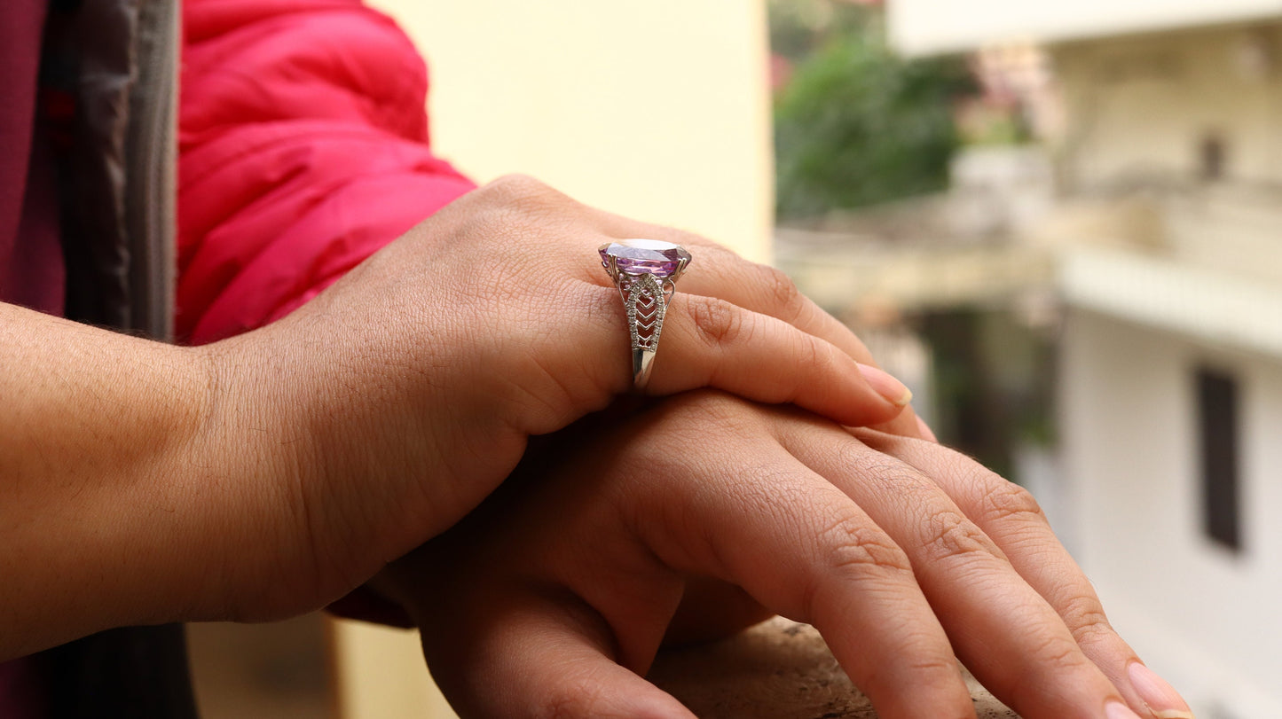 White Amethyst Engagement Ring 18K Gold