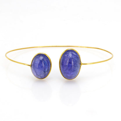 Open Cuff Bangle Flexible Bangle Yellow Bangle Tanzanite/Fine Jewelry/Anniversary / Oval Round Shape 14K Gold