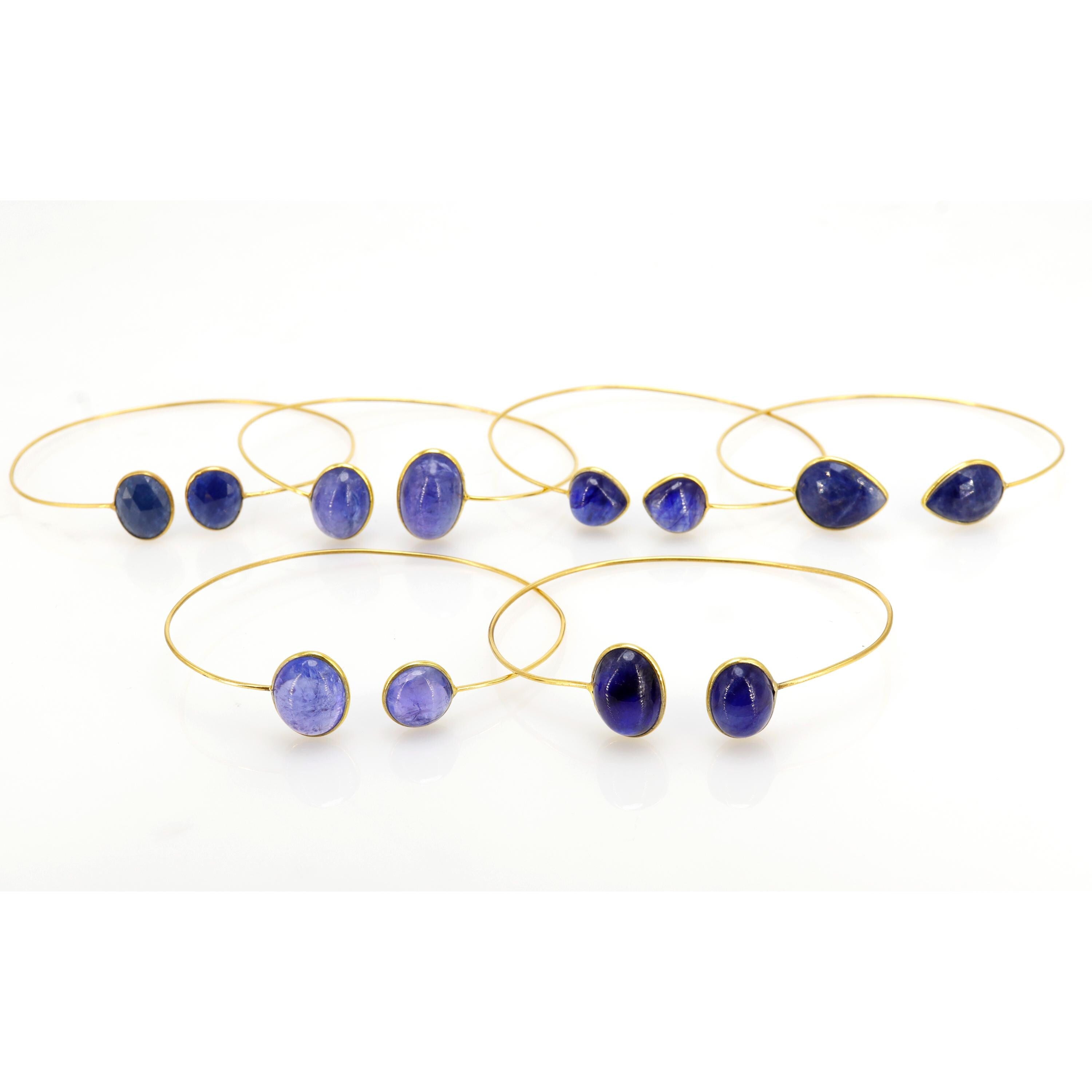 Open Cuff Bangle Flexible Bangle Yellow Bangle Tanzanite/Fine Jewelry/Anniversary / Oval Round Shape 14K Gold