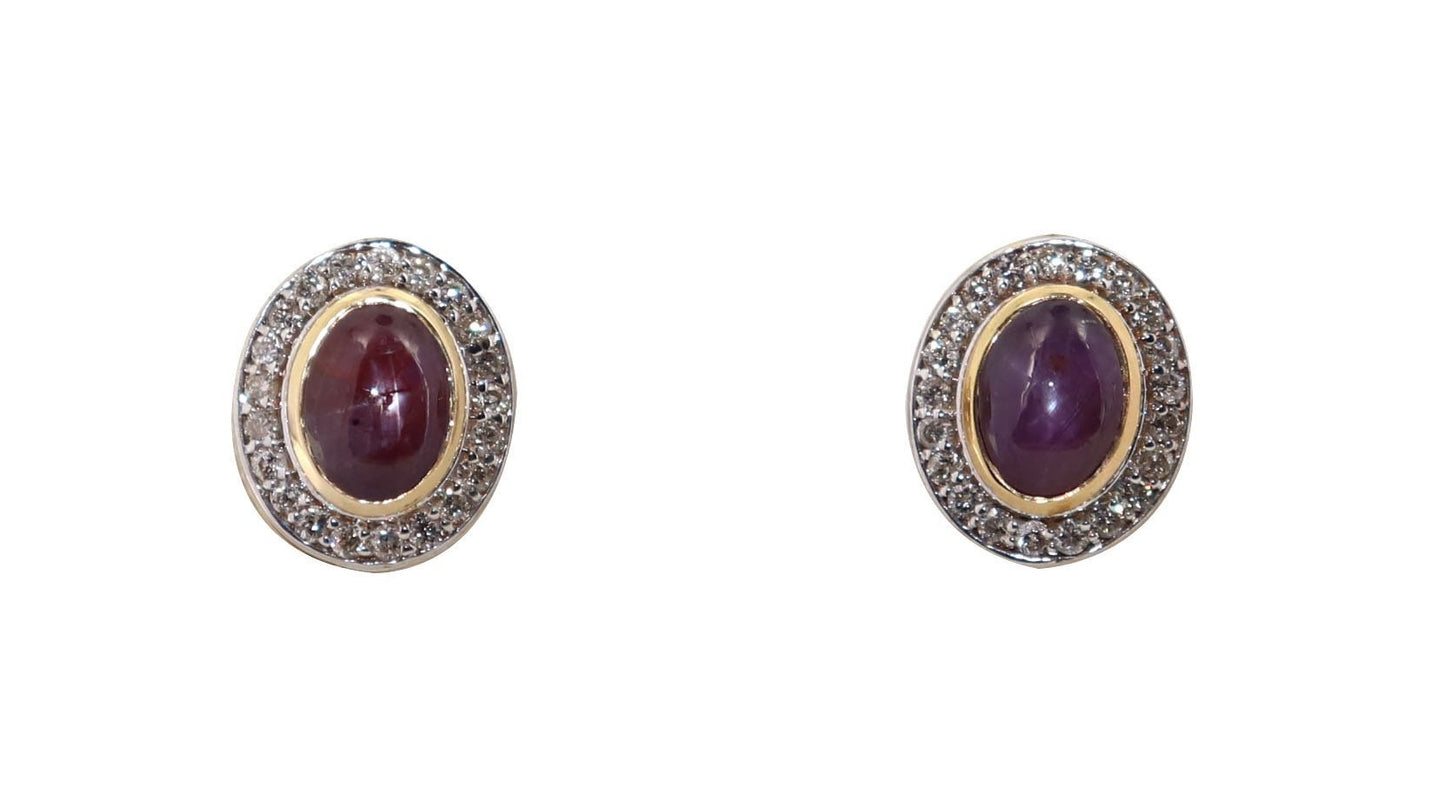 Star Ruby Studs Yellow Studded Real Certified Genuine Ruby Cabochon Solitaire Earring 14K Gold
