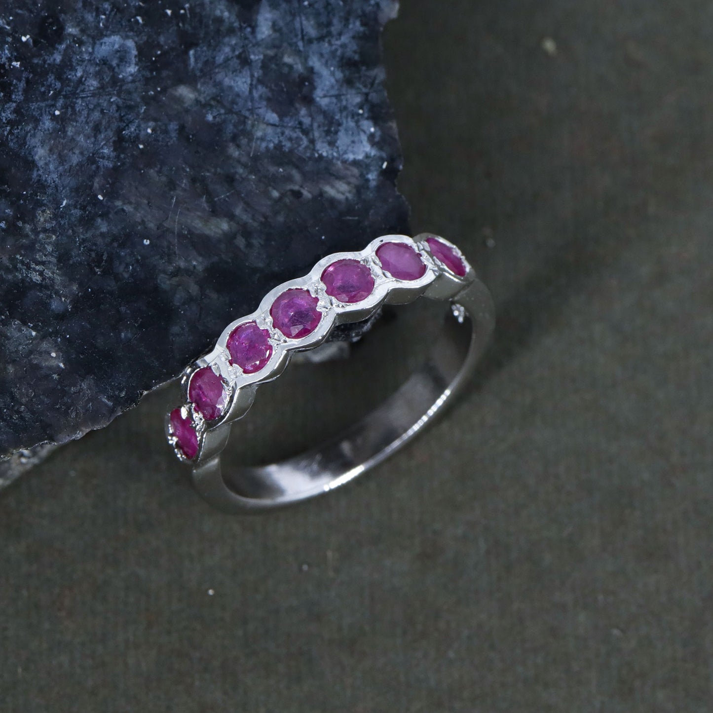 Half Eternity Band Ruby Ring Silver
