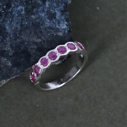 Half Eternity Band Ruby Ring Silver