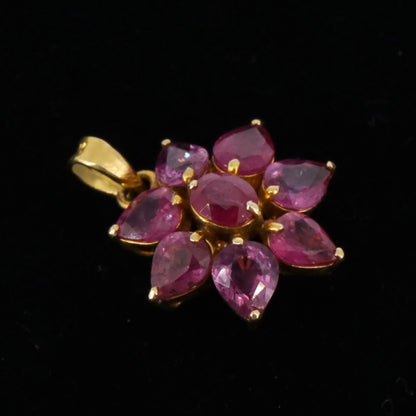 Ruby Flower Pendant 14K Gold