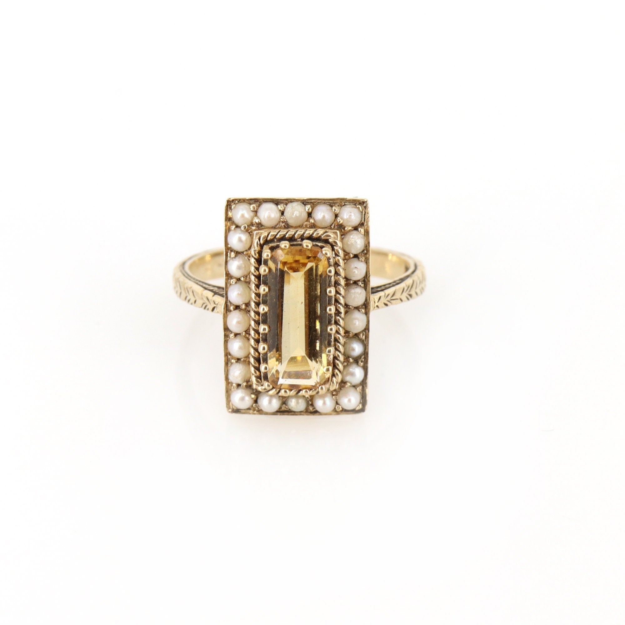 Vintage 9K Pearl & Citrine Cocktail Ring Gold