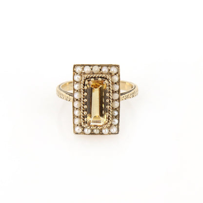 Vintage 9K Pearl & Citrine Cocktail Ring Gold