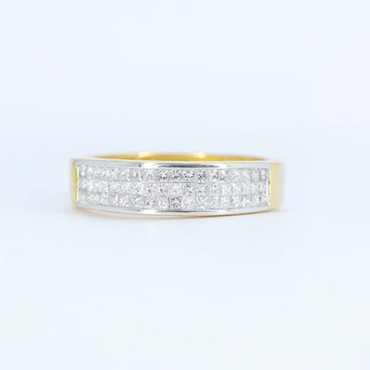 Half Eternity Yellow Band Princess Cut Ring 18K Gold