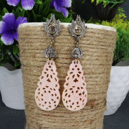 Pink Opal Carvings Color Gemstone Carving Earring