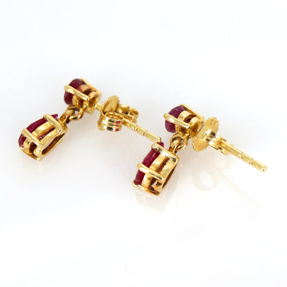 Round & Pear Cut Ruby Studs/ Yellow Dainty Studs/ 12X4Mm Size Earring 14K Gold