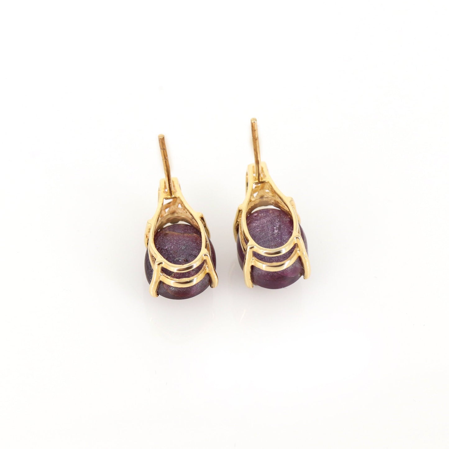 Star Ruby Studs Yellow Certified Genuine Ruby Cabochon Solitaire Earring 14K Gold