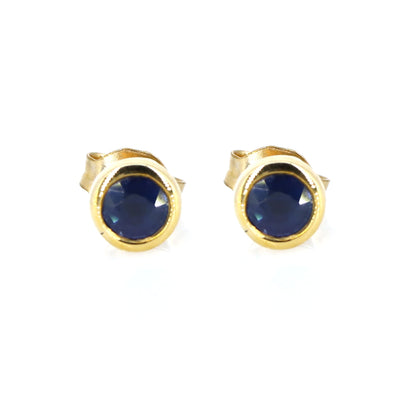 5Mm Tiny Round Studs Daily Wear Studs Blue Sapphire 9K Yellow Sapphire Earring Gold