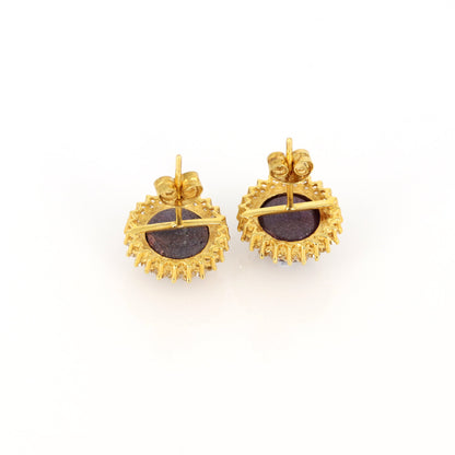 Round Cluster Star Ruby Studs Yellow Earring 18K Gold