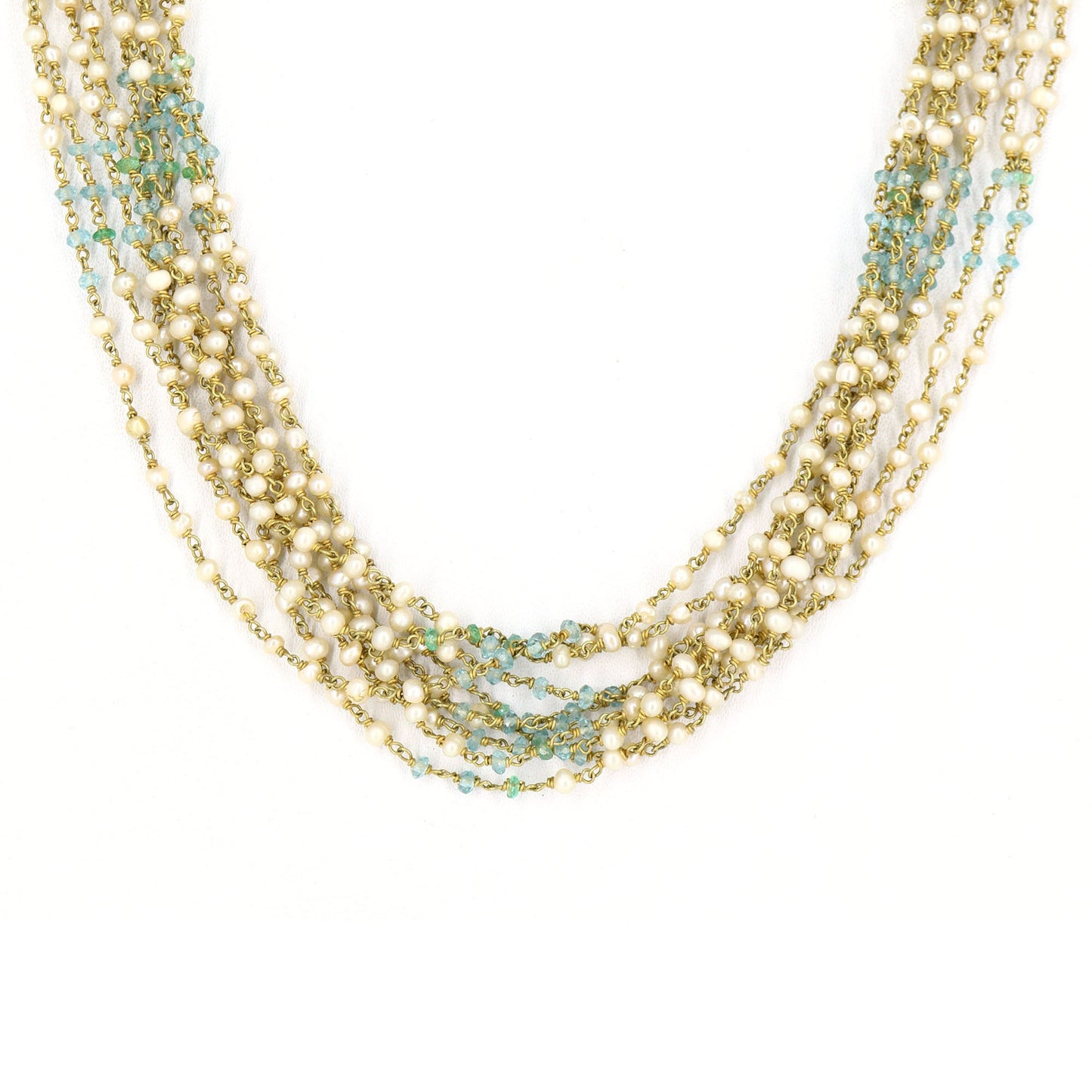 Fresh Water Pearl Aquamarine Necklace 18K Gold