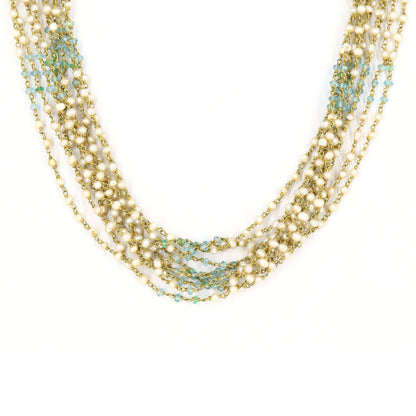 Fresh Water Pearl Aquamarine Necklace 18K Gold