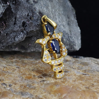 Yellow Blue Sapphire & Pendant 18K Gold