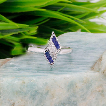 White Deep Blue Color Sapphire Elegant Design Ring 14K Gold