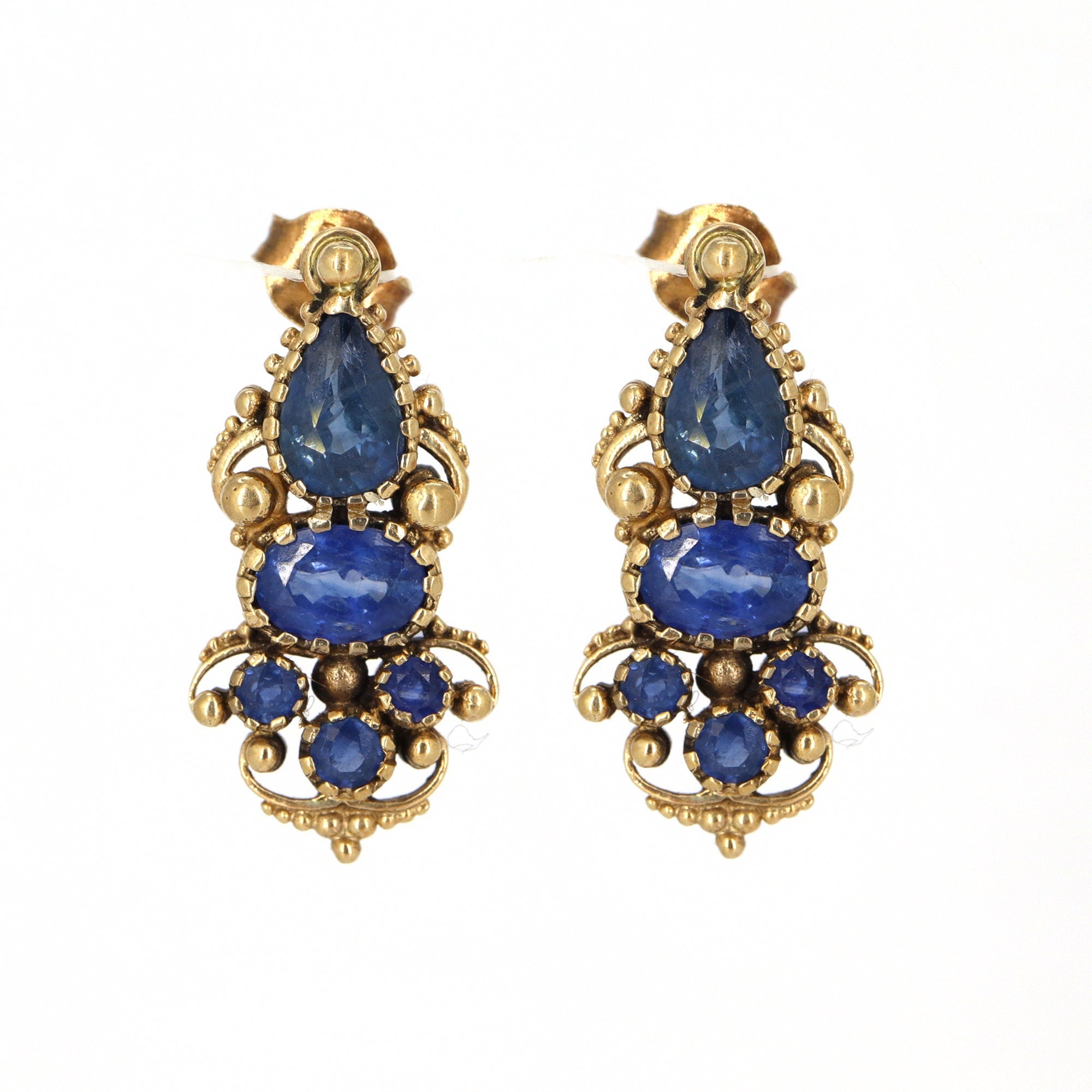 Pear Oval & Round Cut Blue Sapphire Gemstone Earring Gold