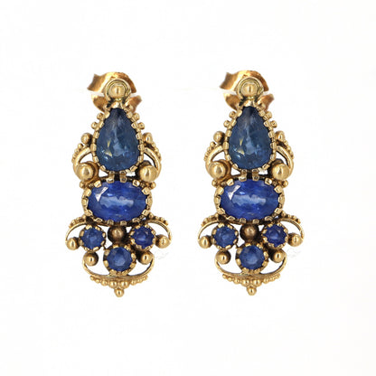 Pear Oval & Round Cut Blue Sapphire Gemstone Earring Gold