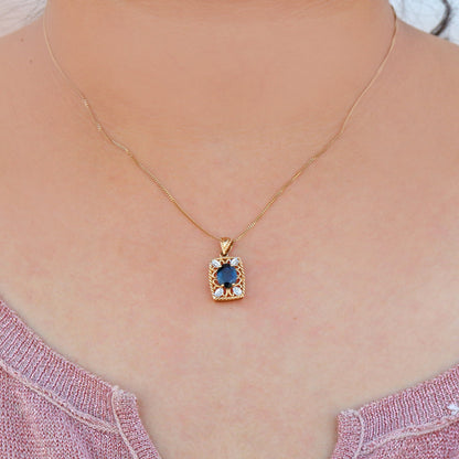 Blue Sapphire Pendant 14K Gold