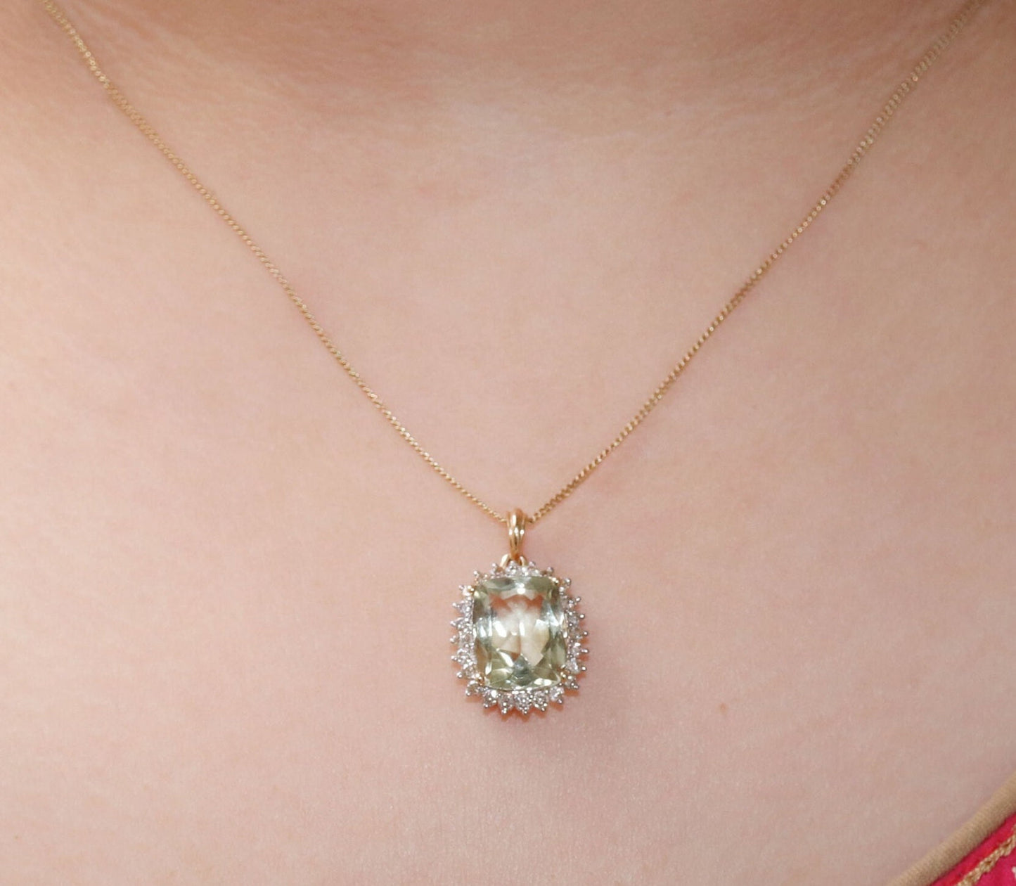 Green Amethyst Pendant 14K Gold