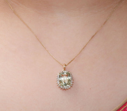 Green Amethyst Pendant 14K Gold