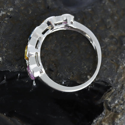 Round Sapphire Gemstone Ring Silver