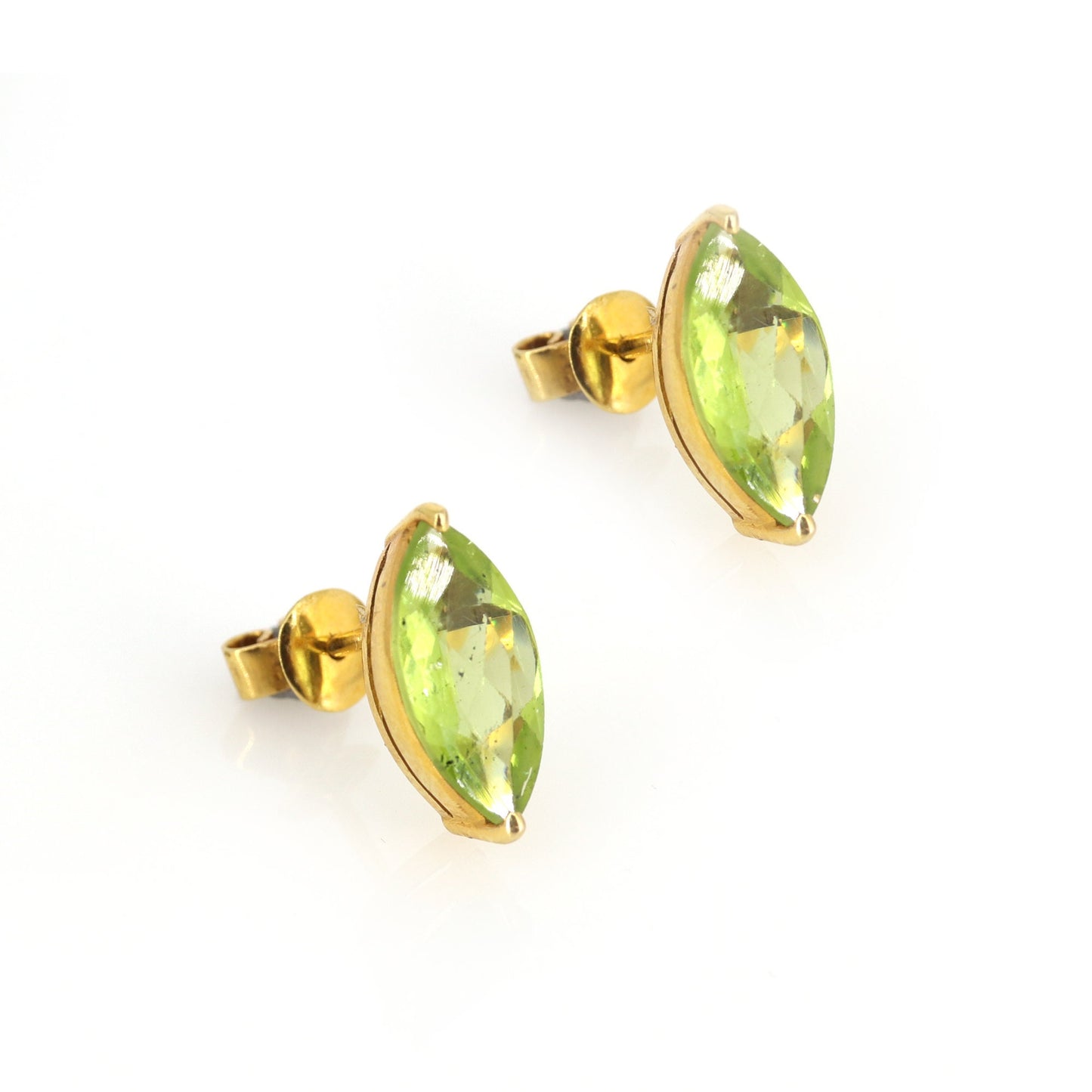 Marquise Cut Green Peridot Gemstone Studs Yellow Peridot Earring 18K Gold