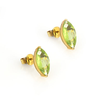 Marquise Cut Green Peridot Gemstone Studs Yellow Peridot Earring 18K Gold