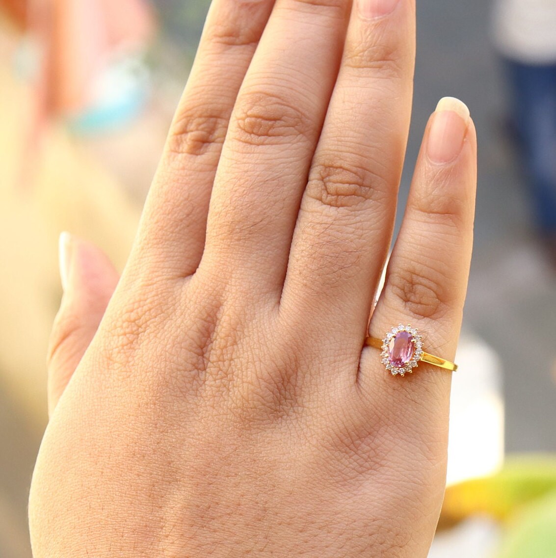 Yellow Pink Sapphire Eternity Ring 18K Gold