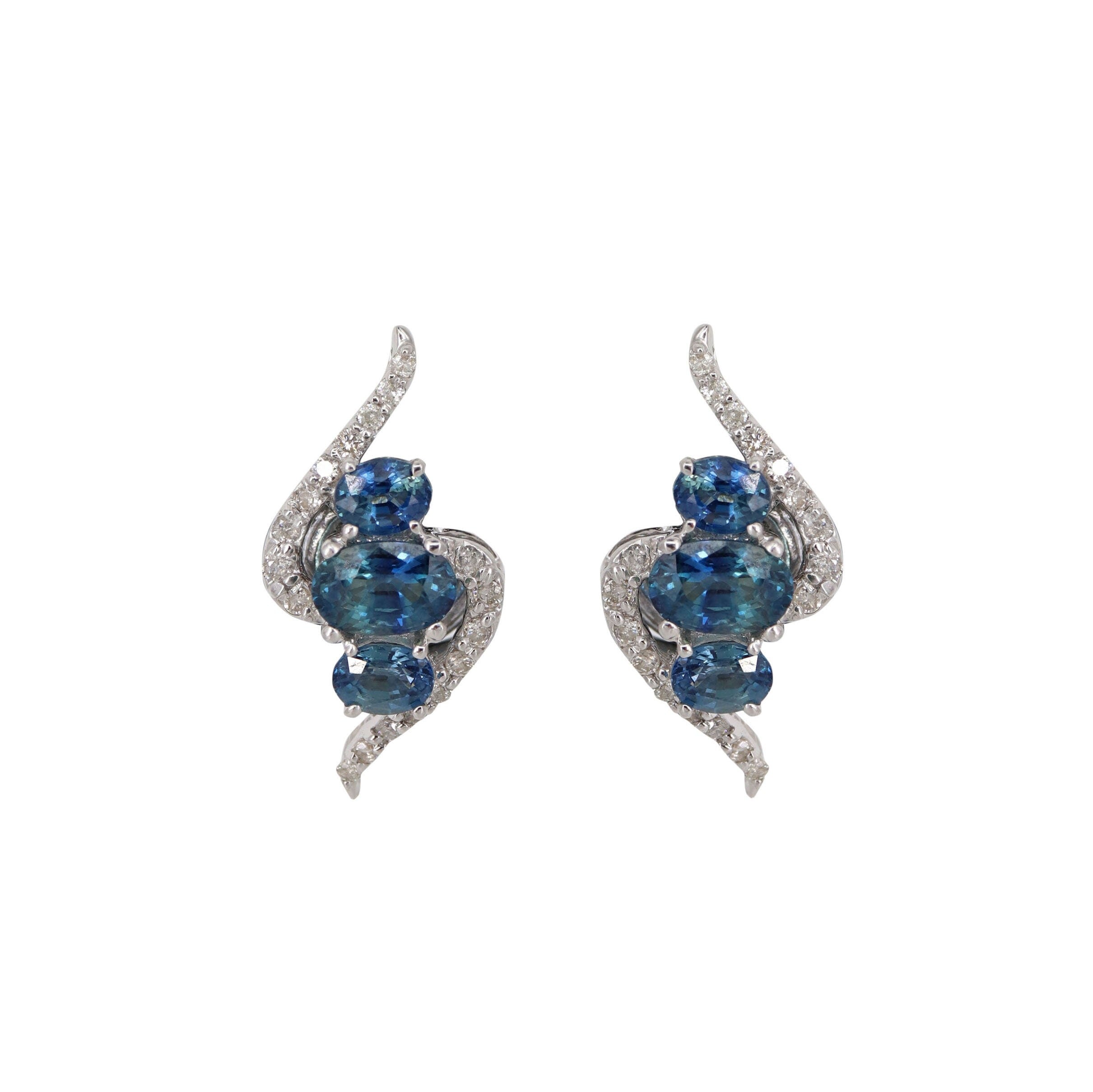 White Ear Studs Blue Sapphire Blue Sapphire Earring 14K Gold