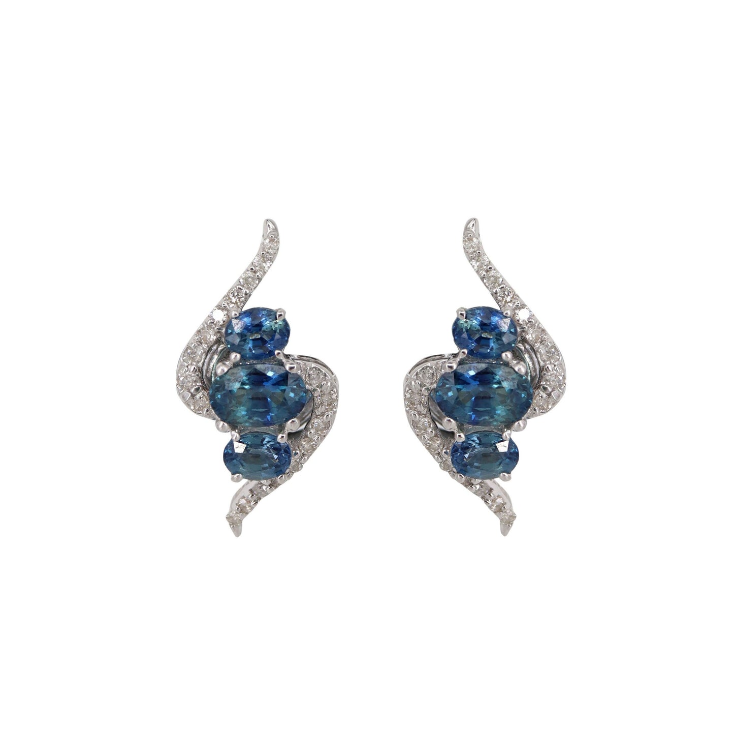 White Ear Studs Blue Sapphire Blue Sapphire Earring 14K Gold