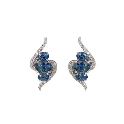 White Ear Studs Blue Sapphire Blue Sapphire Earring 14K Gold