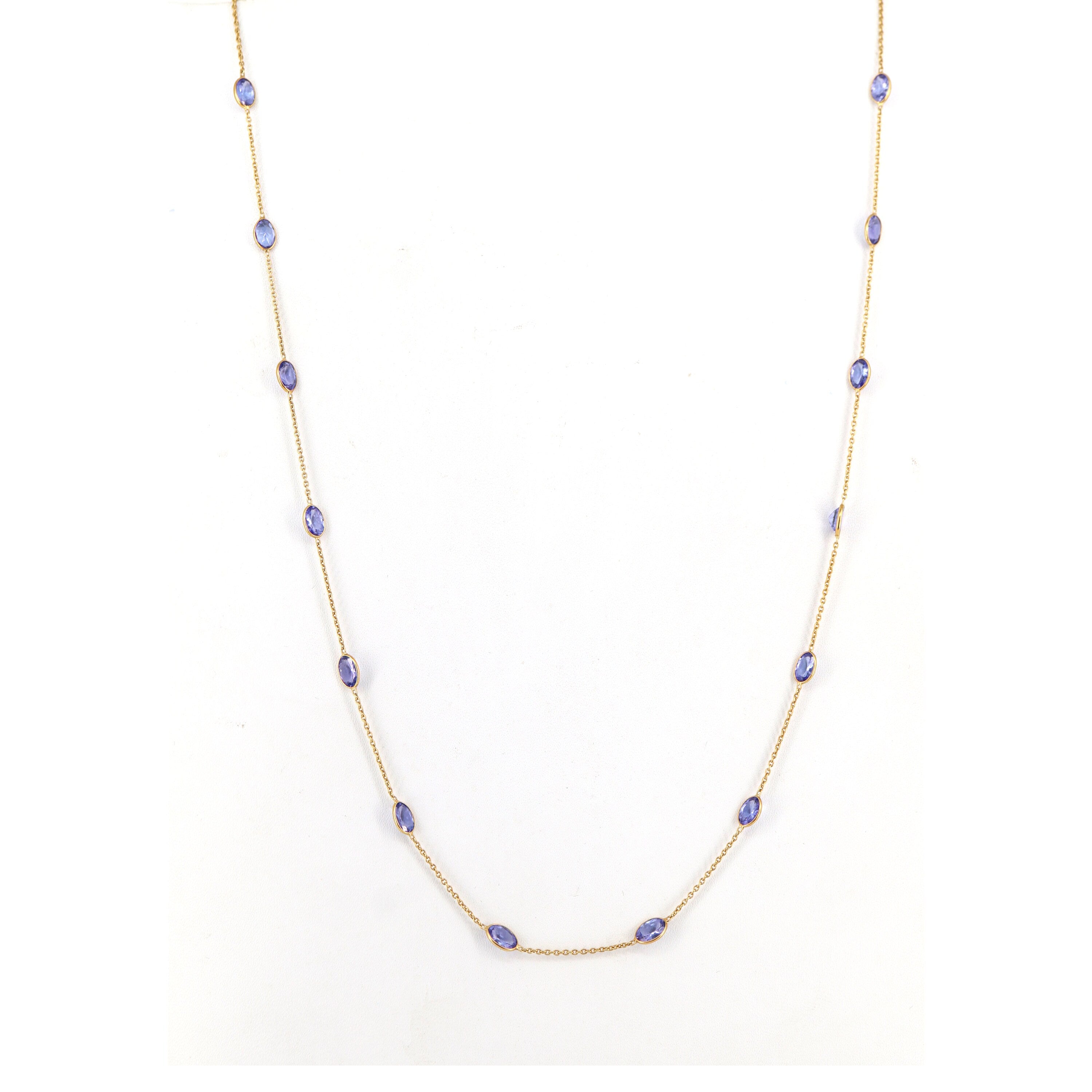 Real Tanzanite Chain Necklace 18K Gold