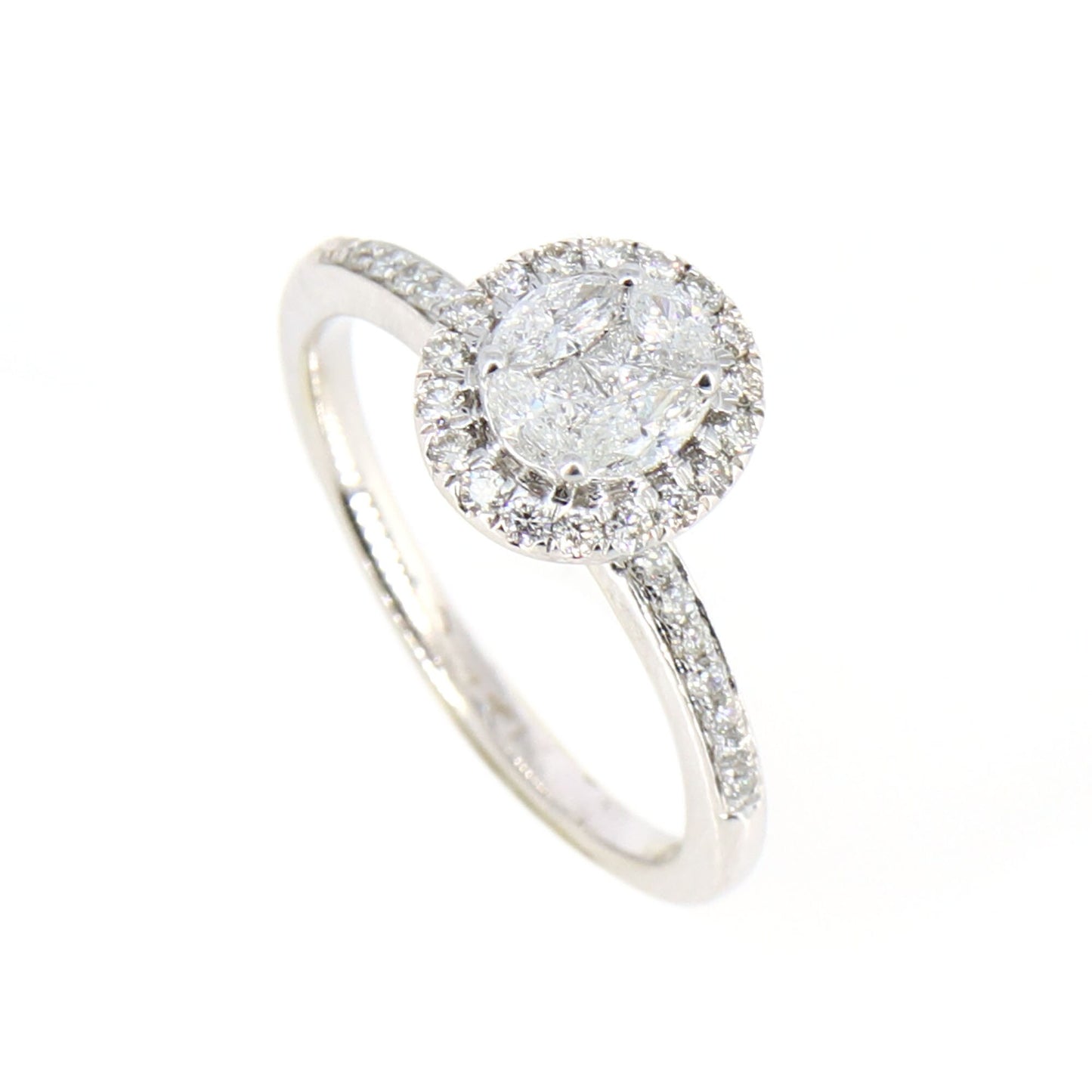 White Illusion Head Halo Engagement Ring 18K Gold