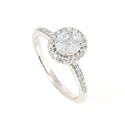 White Illusion Head Halo Engagement Ring 18K Gold